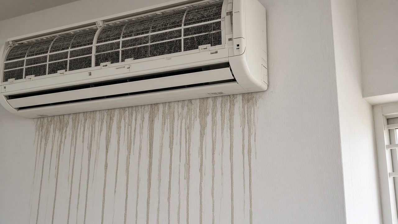 Water stain on the wall under an Al Nahda split indoor unit