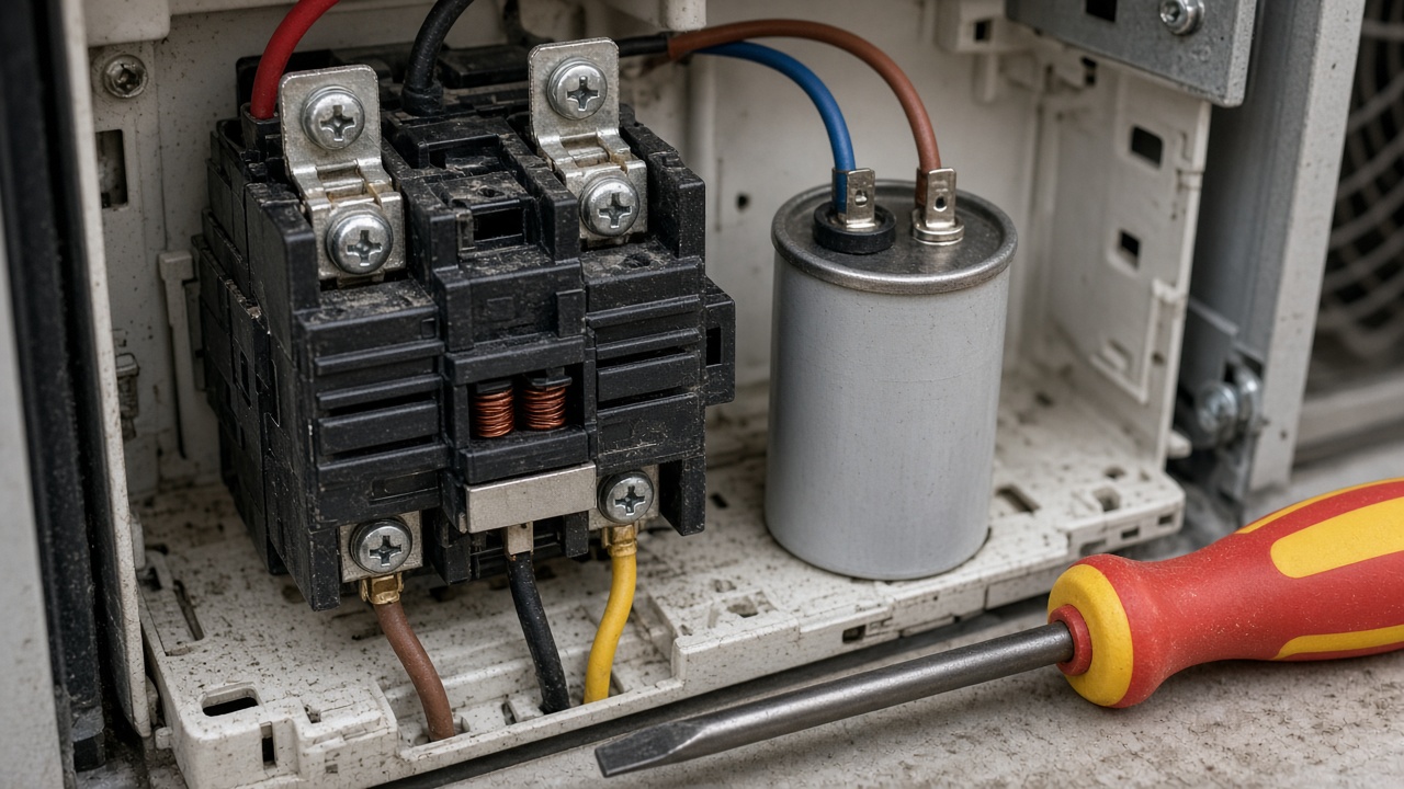 Contactor and capacitor inside an outdoor AC electrical panel