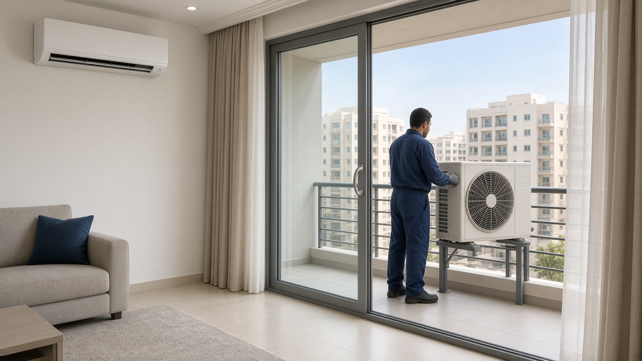 Wall-split air conditioner in a Sharjah living room