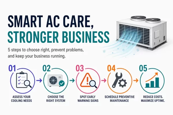 A practical guide to commercial AC services in Sharjah that helps business owners choose the right system, spot early wa